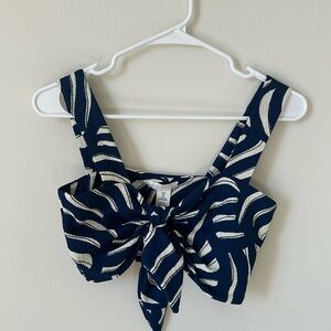 Blue and white tie front crop top